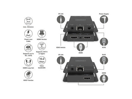 DIGITUS Kit d'extension HDMI 4K, 70 m