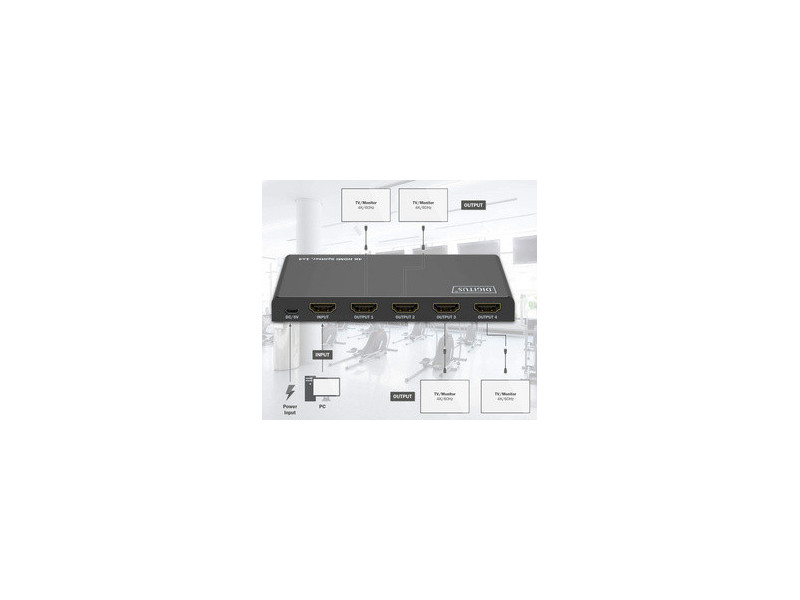 DIGITUS Répartiteur HDMI 4K, 1x4, 4K/60Hz HDCP 2.2, noir