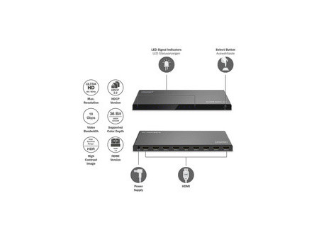 DIGITUS Répartiteur HDMI 4K, 1x8, 4K/60Hz HDCP 2.2, noir