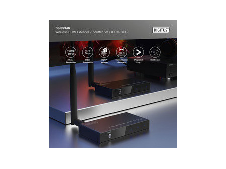 DIGITUS Kit répéteur/répartiteur sans fil HDMI, 100 m