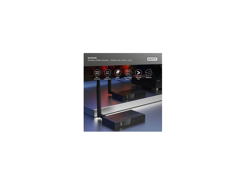 DIGITUS Kit répéteur/répartiteur sans fil HDMI, 100 m