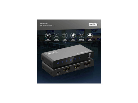 DIGITUS Répartiteur HDMI 4K, 1x2, 4K/60Hz, noir
