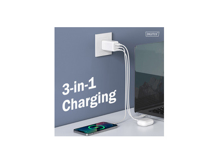 DIGITUS Chargeur secteur USB GaN, 2x USB-C / 1x USB-A, 67 W