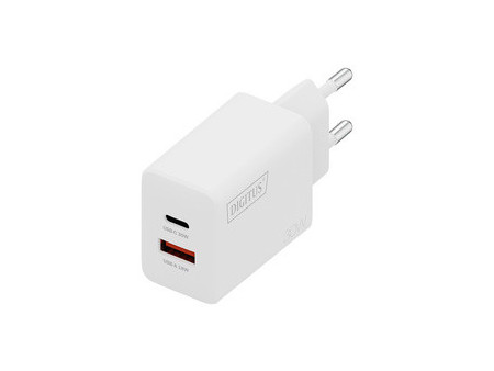 DIGITUS Chargeur secteur USB GaN, USB-C/USB-A, 30 W, blanc