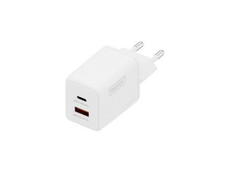 DIGITUS Chargeur secteur USB GaN, USB-C/USB-A, 45 W, blanc