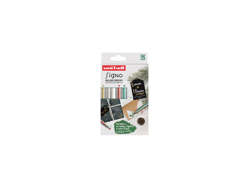 uni-ball Stylo roller encre gel SIGNO, étui de 5 + étiquette