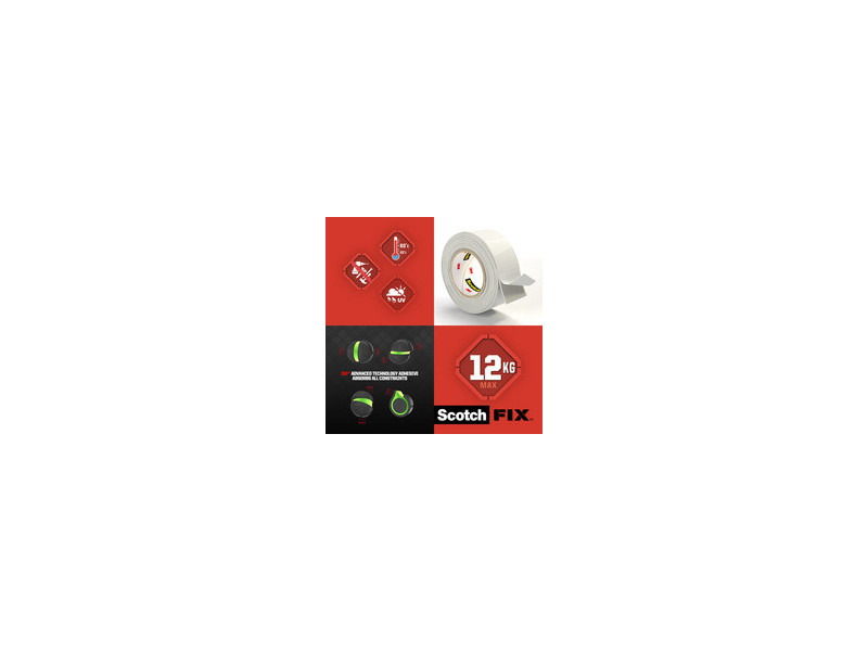 Scotch-FIX Ruban adhésif double face pour intérieur, 1,8 m