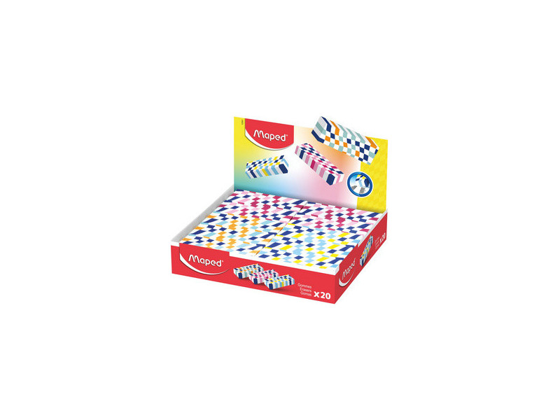 Maped Gomme en plastique, carreaux colorés, présentoir de 20