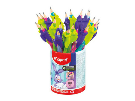 Maped Crayon de papier, avec gomme & guide-doigt, pot de 22