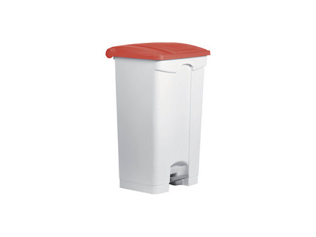 helit Poubelle à pédale 'the step', 90 litres, blanc/rouge