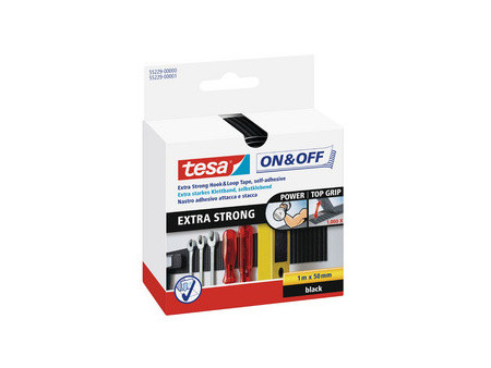 tesa On & Off Bande auto-agrippante Extra Strong, noir