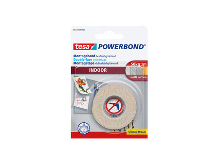 tesa Powerband Adhésif de montage INDOOR, 19 mm x 5 m