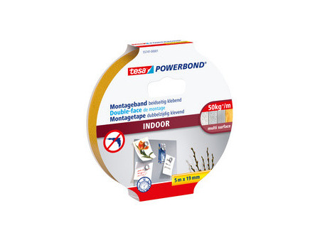 tesa Powerband Adhésif de montage INDOOR, 19 mm x 5 m