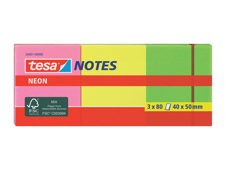 tesa Bloc de notes adhésives couleurs néon, 40 x 50 mm