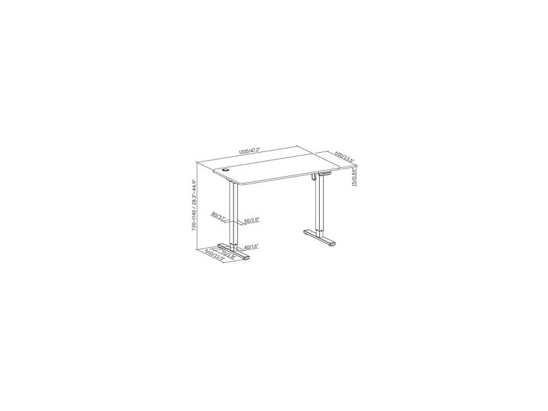 LogiLink Bureau assis-debout, (L)1.200 mm, noir/marron