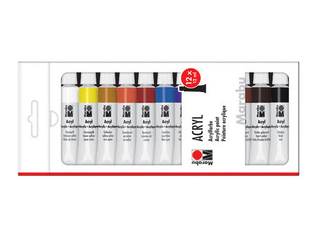 Marabu Peinture acrylique,12 ml, kit de 12