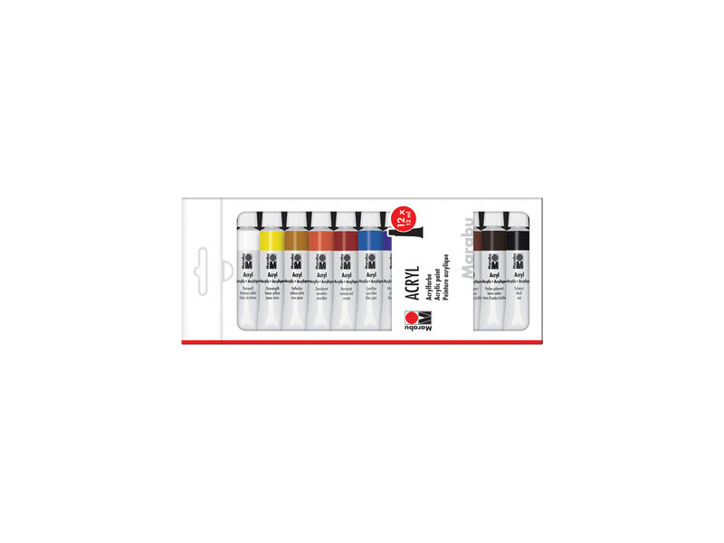 Marabu Peinture acrylique,12 ml, kit de 12