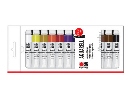 Marabu Peinture aquarelle, 12 ml, Kit de 12