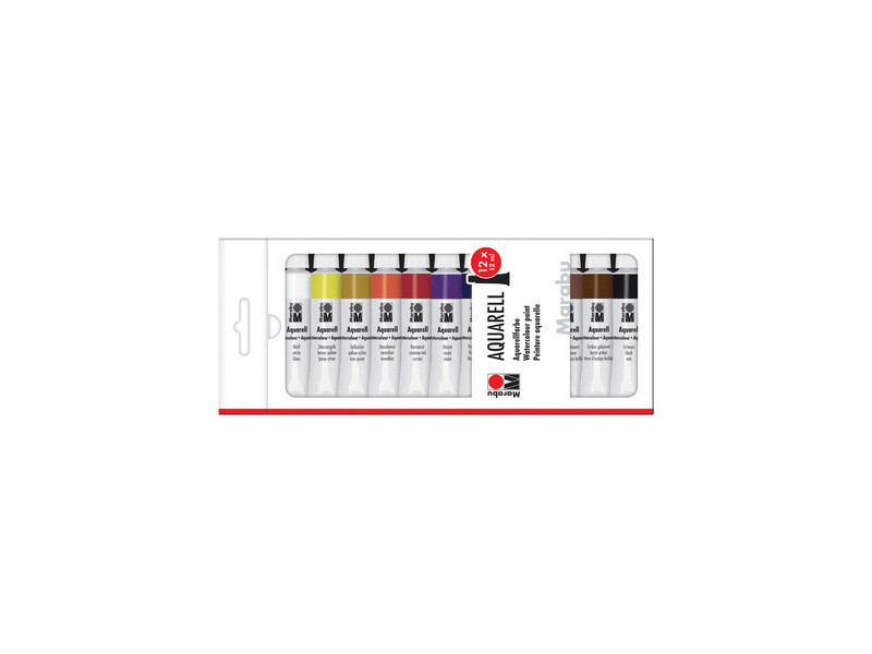 Marabu Peinture aquarelle, 12 ml, Kit de 12