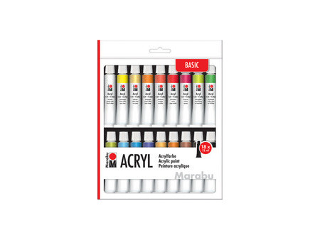 Marabu Kit de peinture acrylique, 18 x 36 ml, assorti