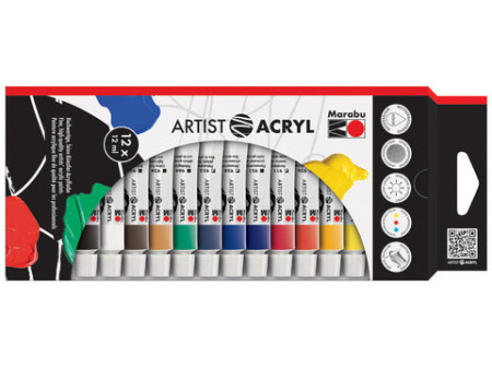 Marabu Set de peinture acrylique 'Artist Acryl', 12 x 12 ml