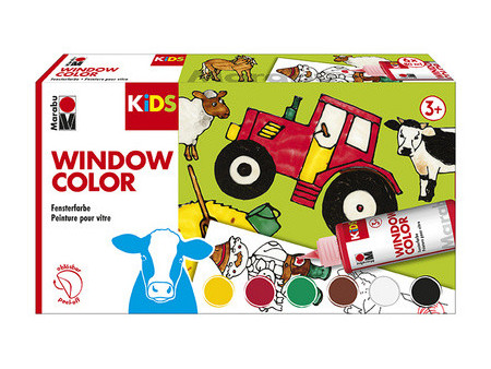Marabu KiDS Kit de peinture pour vitre 'FERME', 6 x 80 ml