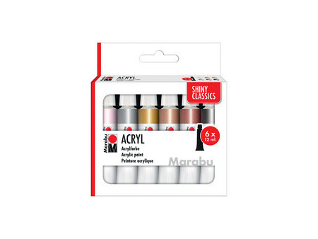 Marabu Set de peinture acrylique SHINY CLASSICS, 6 x 12 ml