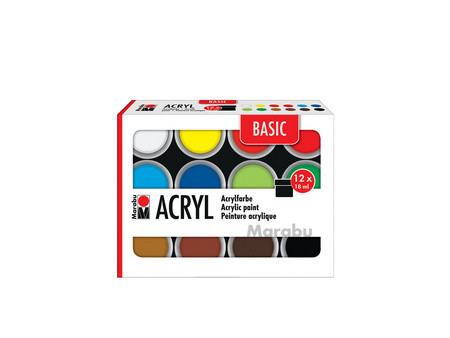 Marabu Set de peinture acrylique BASIC, 12 x 18 ml