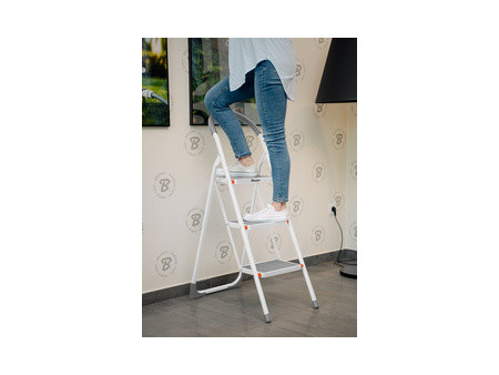 Bradas Escabeau pliable en acier, 3 niveaux, blanc/gris