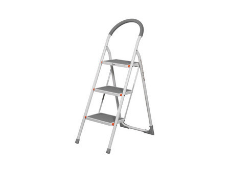 Bradas Escabeau pliable en acier, 3 niveaux, blanc/gris
