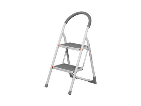 Bradas Escabeau pliable en acier, 3 niveaux, blanc/gris