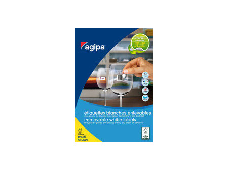 agipa Etiquette universelle, 22 x 16 mm, enlevable, blanc