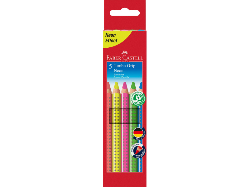 FABER-CASTELL Crayons couleur Jumbo GRIP Neon, 5 étui carton