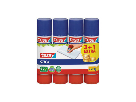 tesa ecoLogo Stick Bâton de colle, paquet de 4, 20 g