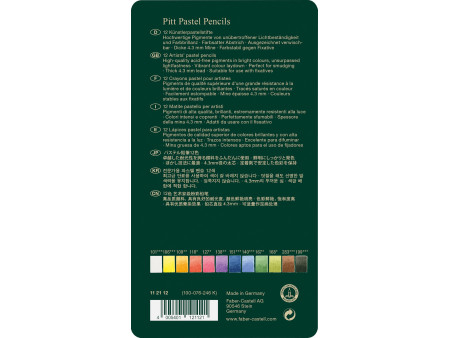 FABER-CASTELL Crayons de couleur PITT PASTELL, étui de 12 en