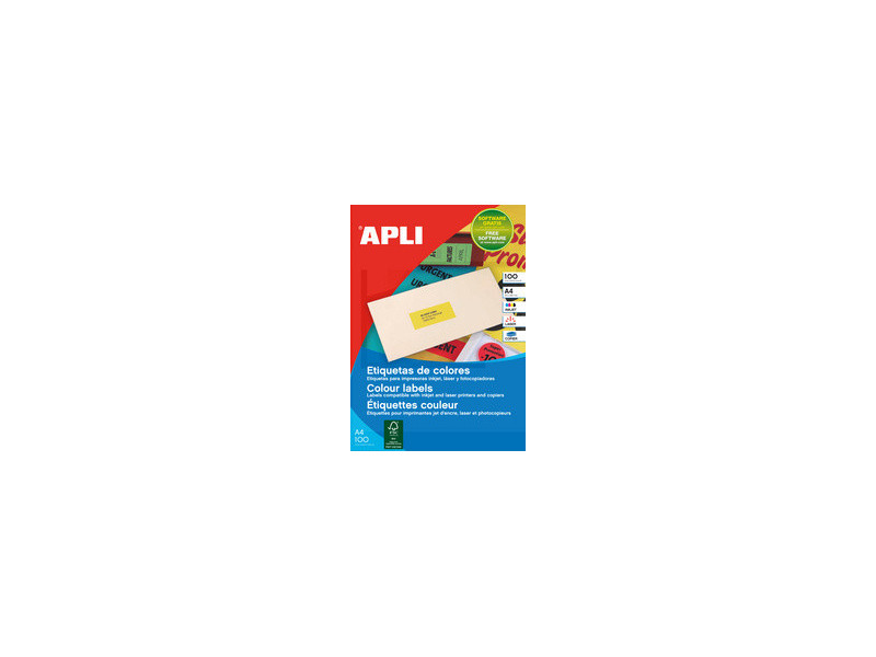 APLI Etiquette d'adresse, 210 x 297 mm, jaune fluo