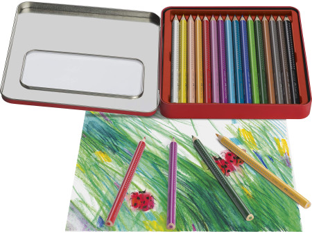 FABER-CASTELL Crayons de couleur Jumbo GRIP, étui en métal