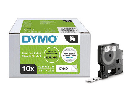 DYMO Cassette de ruban à étiqueter D1, 12mm x 7m, pack de 20