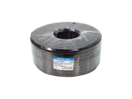 LogiLink Câble téléphonique, 100 m, 4 fils, plat, noir