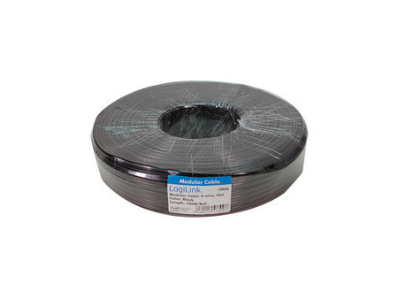 LogiLink Câble téléphonique, 100 m, 4 fils, plat, noir
