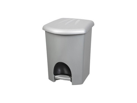 plast team Poubelle à pédale, 16 litres, argent