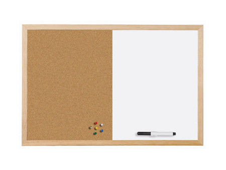 Bi-Office Tableau mixte, cadre en bois, (L)900 x (H)600 mm