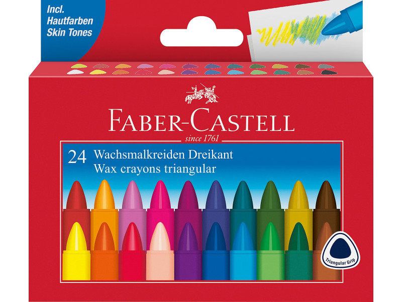 FABER-CASTELL Craie à la cire triangulaire, étui de 24