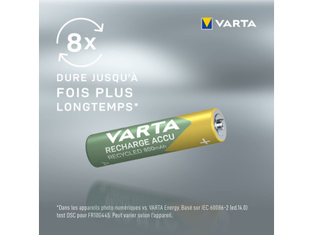 VARTA Pile NiMH 'RECHARGE ACCU Recycled', Micro AAA, 800 mAh