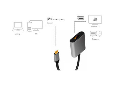 LogiLink Câble adaptateur USB-C - Displayport, noir/gris