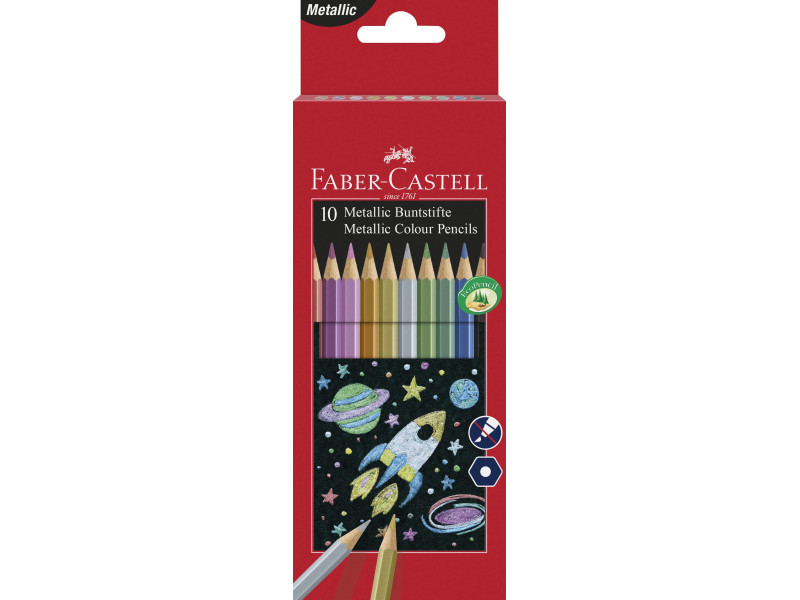 FABER-CASTELL Crayons de couleur hexagonaux métallique, étui