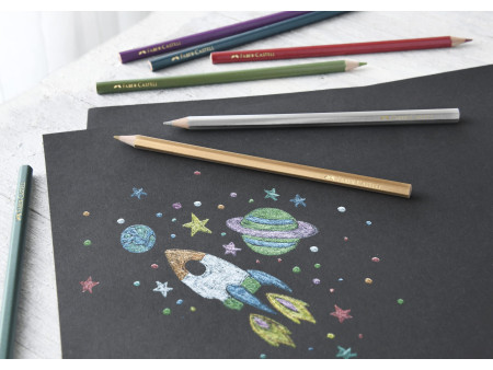 FABER-CASTELL Crayons de couleur hexagonaux métallique, étui