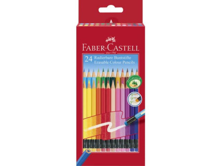 FABER-CASTELL Crayon de couleur gommable, étui carton de 24