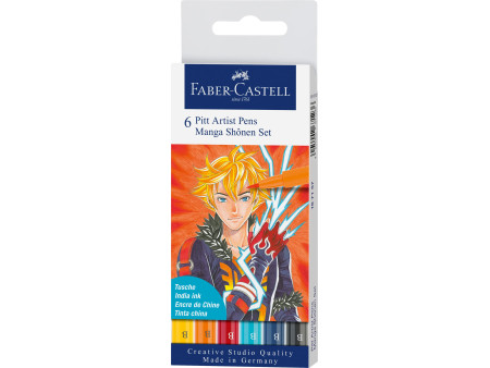 FABER-CASTELL Feutre PITT artist pen Manga Shônen, étui de 6