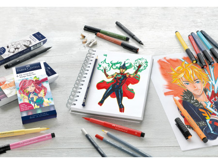 FABER-CASTELL Feutre PITT artist pen Manga Kaoiro, étui de 6